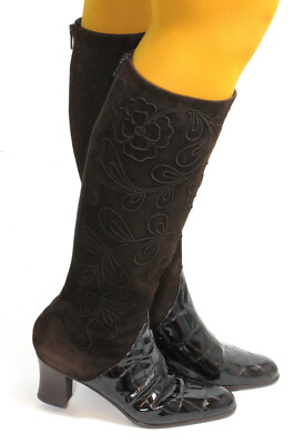 Damenstiefel Vintage Stiefel Leder Lack Blumen Heels Zipper Boots Brunella 39