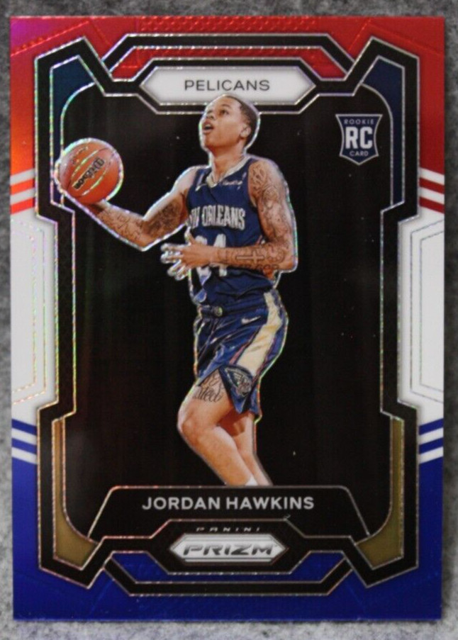 2023-24 Panini Prizm Jordan Hawkins Red White Blue Prizm RC #130 Pelicans