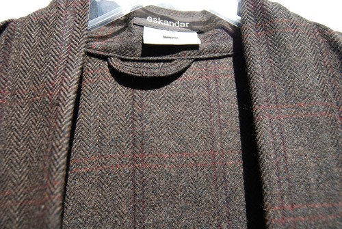 NEW Eskandar DARK BROWN TWEED 100% Cashmere Long Waist Coat Vest O/S $1190 - Picture 3 of 4