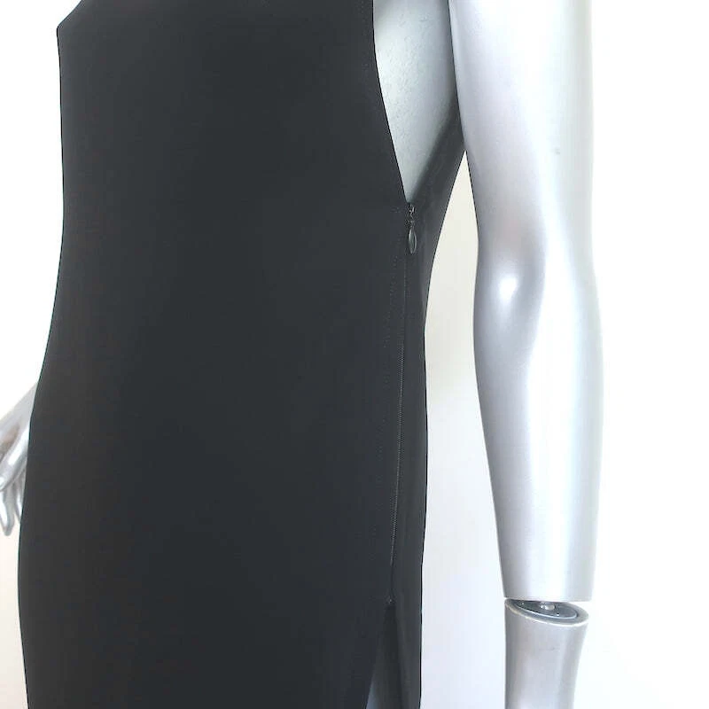 Max Mara Pianoforte Midi Dress Black Crepe Size 42 Sleeveless Side-Zip Tunic - Image 3 of 4