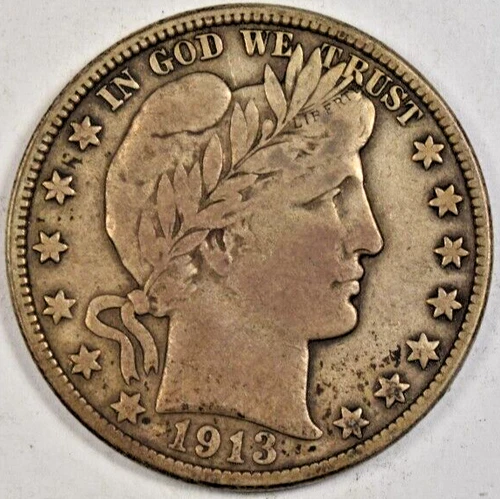 1913-D BARBER HALF DOLLAR ~ ALL OF LIBERTY! NICE BOLD ORIGINAL VERY FINE VF+!