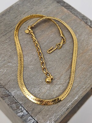 Vintage Monet Gold Tone Herringbone Chain Necklace 16'' Lay Flat 5mm Signed