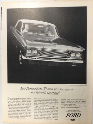 FORDADV100 Advertisement 1965 Ford Fairlane bolts 271 horsepower Feb 1965 MT