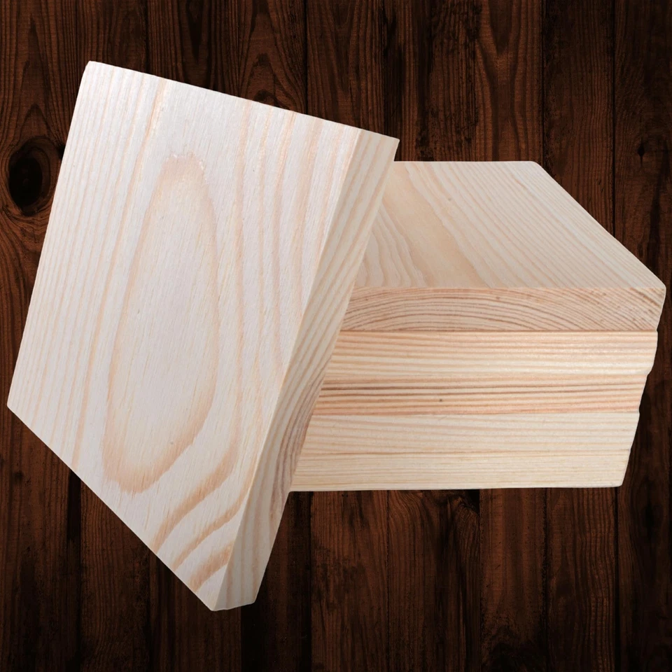 Unfinished Pine Wood Craft Shapes |Wooden Pieces Circle Square Hexagon DIY Discs - Image 2 of 4