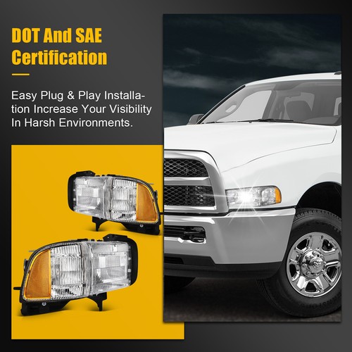 For 1994-2002 Dodge Ram 1500 2500 3500 Headlights Chrome Housing Left&Right - Picture 6 of 7