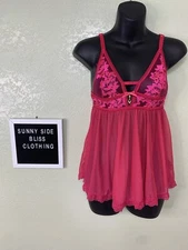 Seven Til Midnight Hot Pink Sheer Lace Babydoll Lingerie Dress Size Small