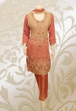 E29 Pakistani Indian Heavy Party Wear Luxury Chiffon Dress In Tea Pink 3 PC
