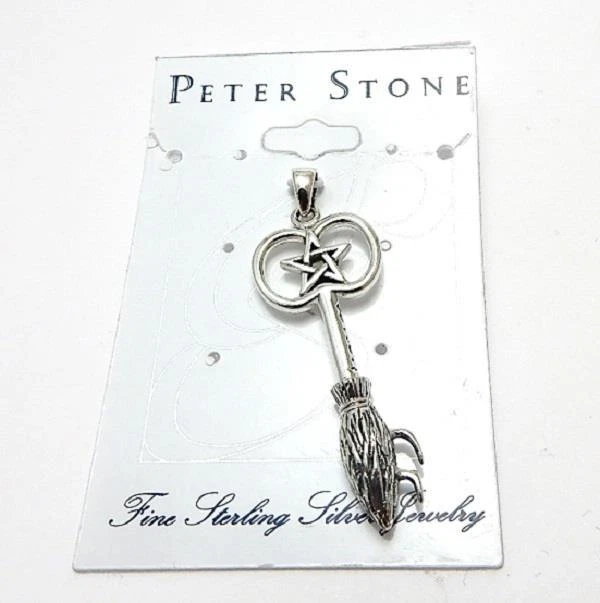 Witch Broom Pentacle sterling silver pendant by Peter Stone wiccan pentagram - Image 3 of 4