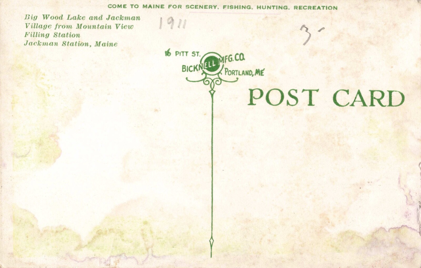 Jackman Village Big Wood Lake, Jackman Station, Maine ME 1911 Real