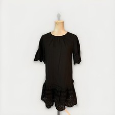 New Madewell Eyelet Drop-Waist Dress Black Medium J1939