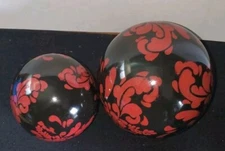 Lot Of 2 Red And Black Glazed Ceramic Decorative Orbs - Balls - Spheres