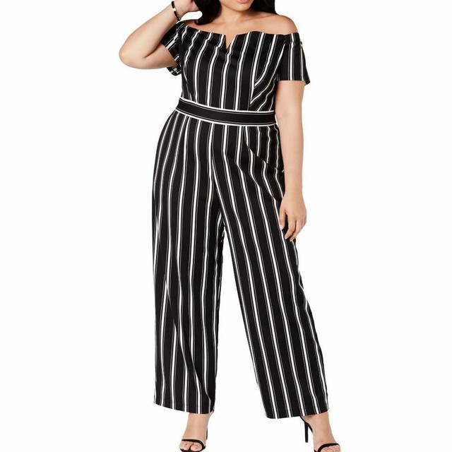 striped off the shoulder jumpsuit
