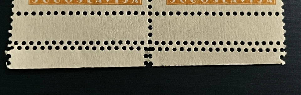 ERROR 1947 YUGOSLAVIA MINT BLOCK OF 6 STAMPS #214 DOUBLE PERFORATIONS ON BOTTOM - Image 2 of 3