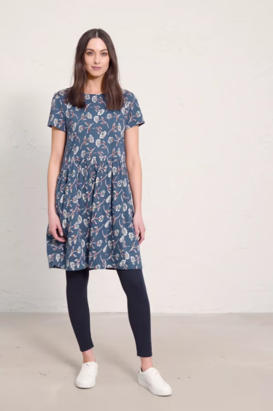 Seasalt Women's Sleeves blue Sea Mirror Jersey Dress with Short