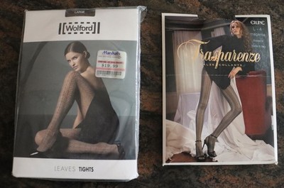 2 PAIR OF PANTY HOSE  = WOLFORD LEAVES TIGHTS = TRASPERENZE ERLINE MAGENTA = NEW
