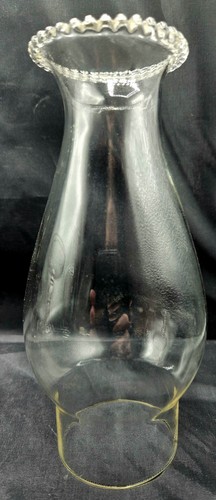 Antique 7.5"H Glass Pearl / Crimped Top Chimney for Oil Lamp 2-1/2" Fitter