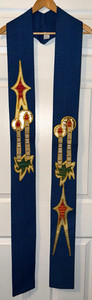CATHOLIC PRIESTS BLUE & GOLD CANDLE & STAR STOLE BY SLABBINCK OF BELGIUM