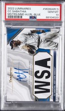 2022 TOPPS LUMINARIES MASTERS OF THE MOUND AUTO RELICS CC SABATHIA 4/10 PSA 10