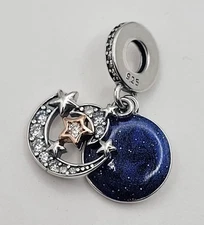 925 Sterling Silver Moon & Stars Charm Pendant For Bracelet Or Necklace