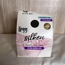 Leggs Silken Mist Tights Control Top Ultra Sheer Leg 98068 Black Mist Q