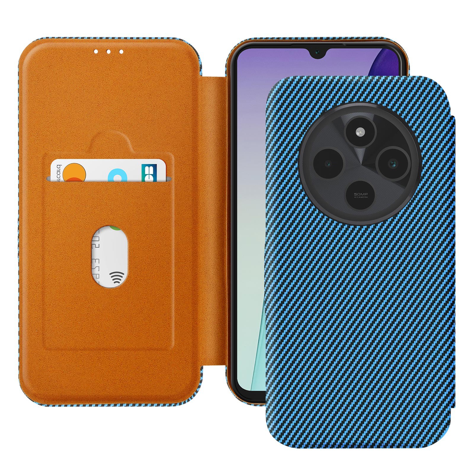 Étui en carbone bleu pour Xiaomi Redmi 14C avec porte-carte anti-RFID Avizar