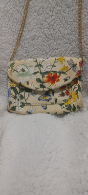 Talbots Floral Fabric Crossbody Bag With Gold Chain Strap