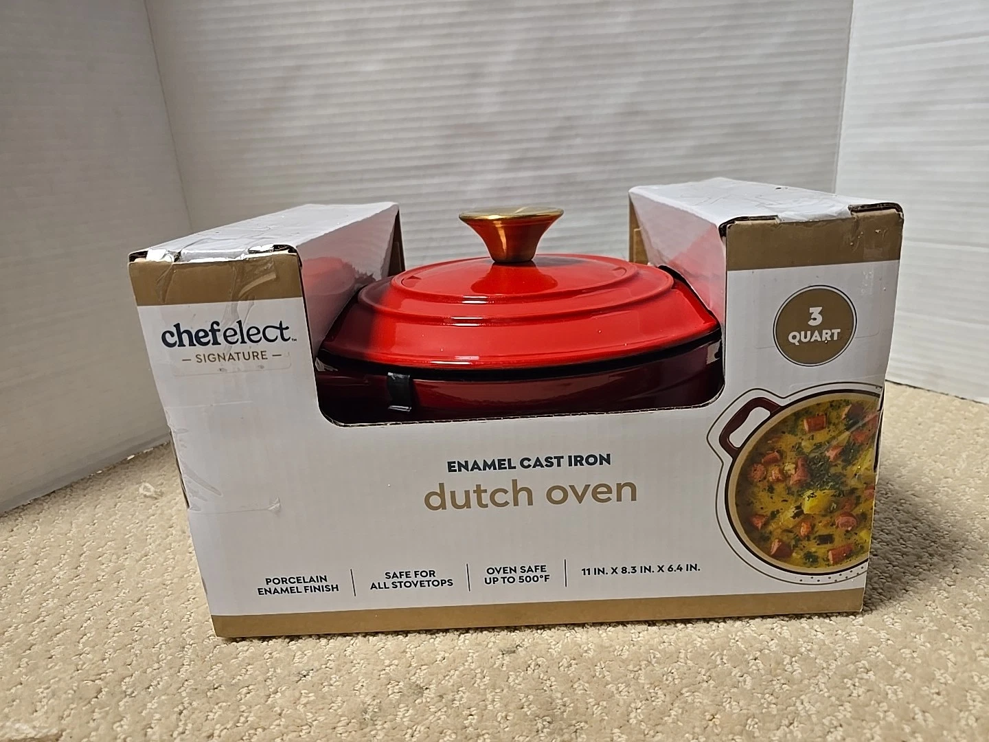 NEW CAST IRON PORCELAIN ENAMEL 3 QT DUTCH OVEN - RED