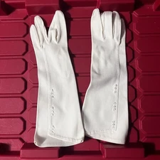 White Lace Dress Gloves Formal Embroidered Mad Men Pinup Pair B Vintage 50s 60s
