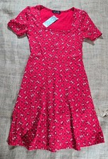 NEW Boohoo Rib Ditsy Floral Square Neck Skater Dress Red UK 10 - Cottagecore