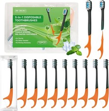 12Pack Disposable Toothbrushes with Toothpaste Pick Floss Tongue Scraper 5