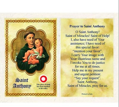St Anthony Prayer Card Holy Relic Card From Italy