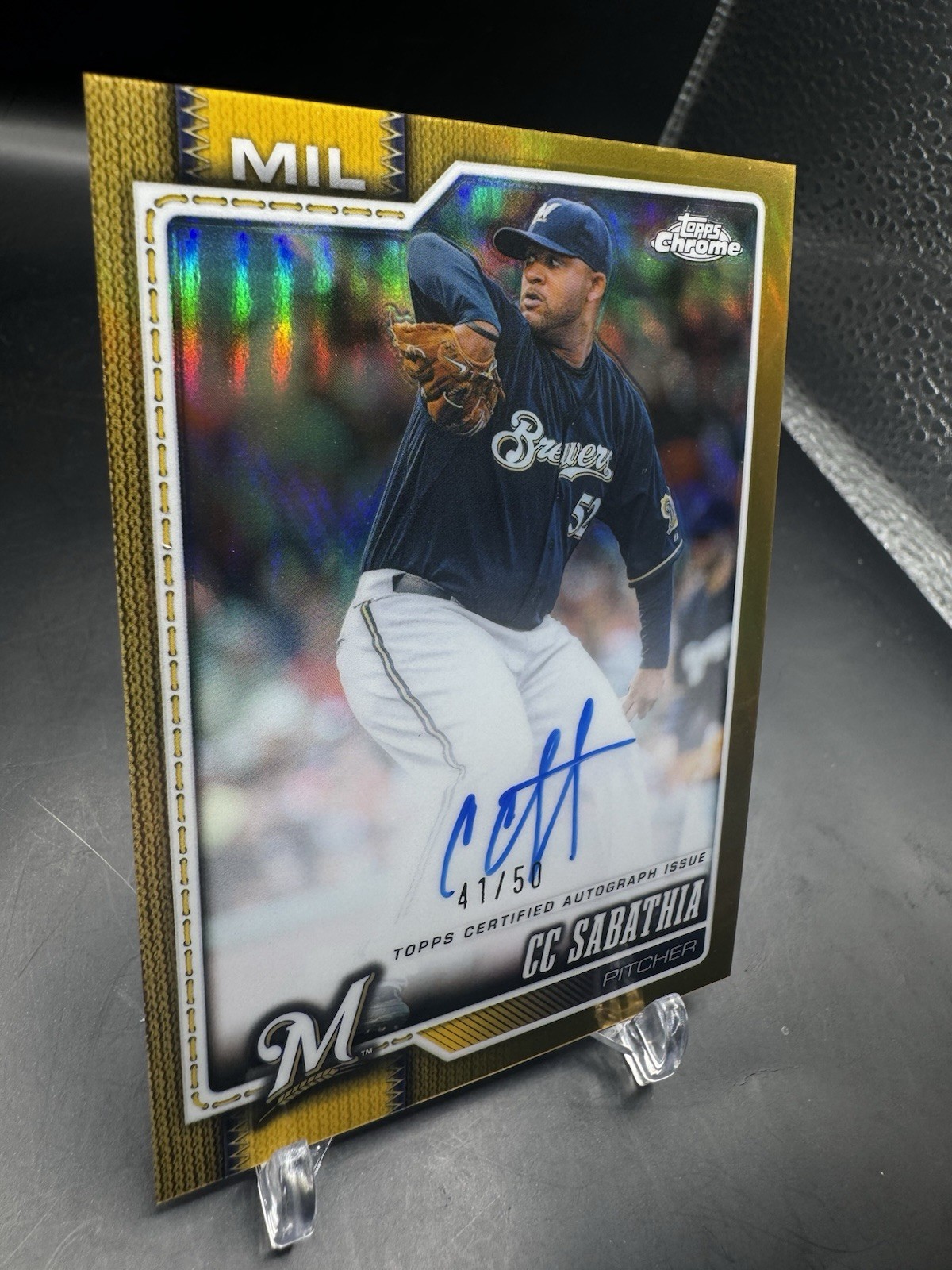2026 Topps Chrome CC Sabathia True Gold On Card Auto 41/50 #CLA-CS Brewers🔥 view 6
