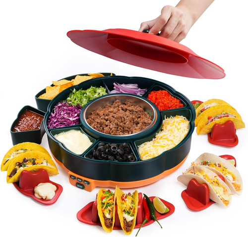 Nostalgia Taco Tuesday Service à tacos avec Lazy Susan, chauffe-plats