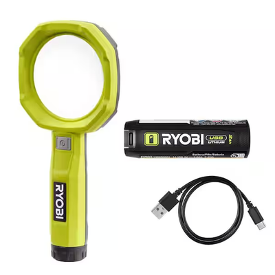 #ad RYOBI Magnifying Light 200 Lumens USB Lithium Cordless 3X Zoom Kit 2Ah Battery $35.30