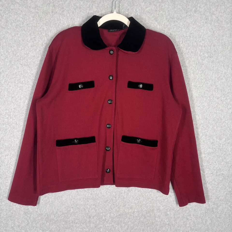 De Colección Años 80 Liz Claiborne Falda Traje Grande Borgoña Lana Terciopelo Academia Glam Carrera Foto 2 de 4