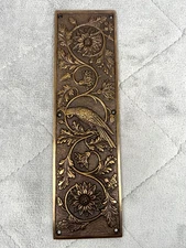 Parrot Motif Push Plate in Cast Solid Brass - Tropical Parrot Design - Beautiful