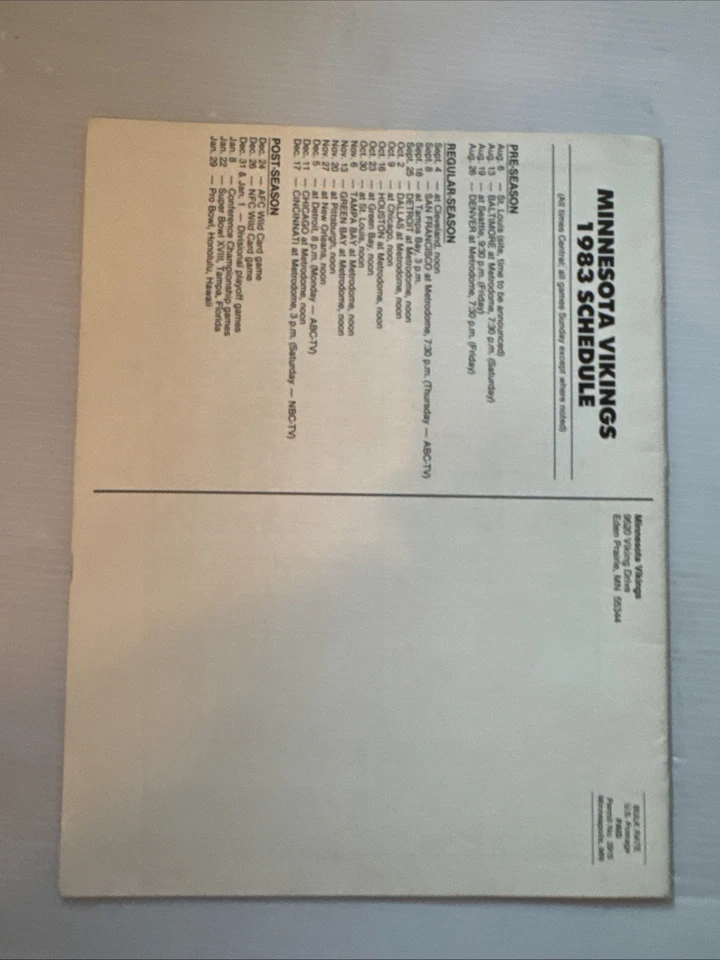 Minnesota Vikings 1983 Prospectus And Season Summary - Image 4 of 4