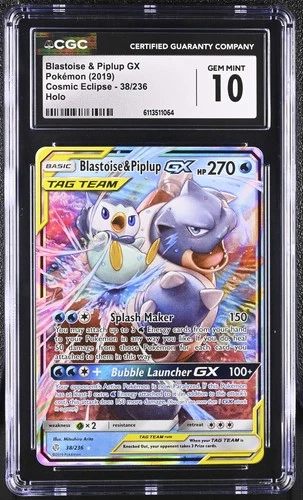 CGC 10 Blastoise & Piplup GX 38/236 2019 Cosmic Eclipse Ultra Rare Pokemon Card