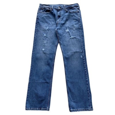 American Eagle Jeans Mens Size 34x31 Blue Distressed Straight Faded Denim Tag 36