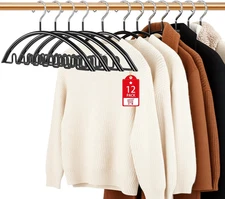 Clothes Hangers 12 Pack, Sweater Hangers No Shoulder Bump Metal Non Slip Heavy D