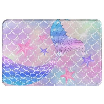 Pink Mermaid Bathroom Rug Decor for Girls,Cute Funny Ocean Mermaid Scales Tai...