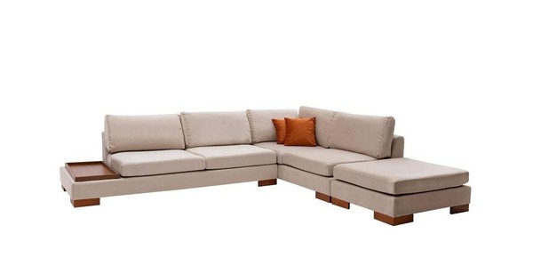 Beiges Stoffsofa Designer L-Form Couch Wohnzimmer Polster Stilvolle Couch-image