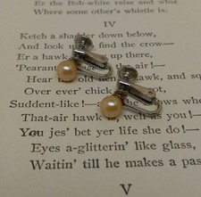 Vintage Faux Pearl Clip On Earrings Silver Metal Srew Back Clip Ons