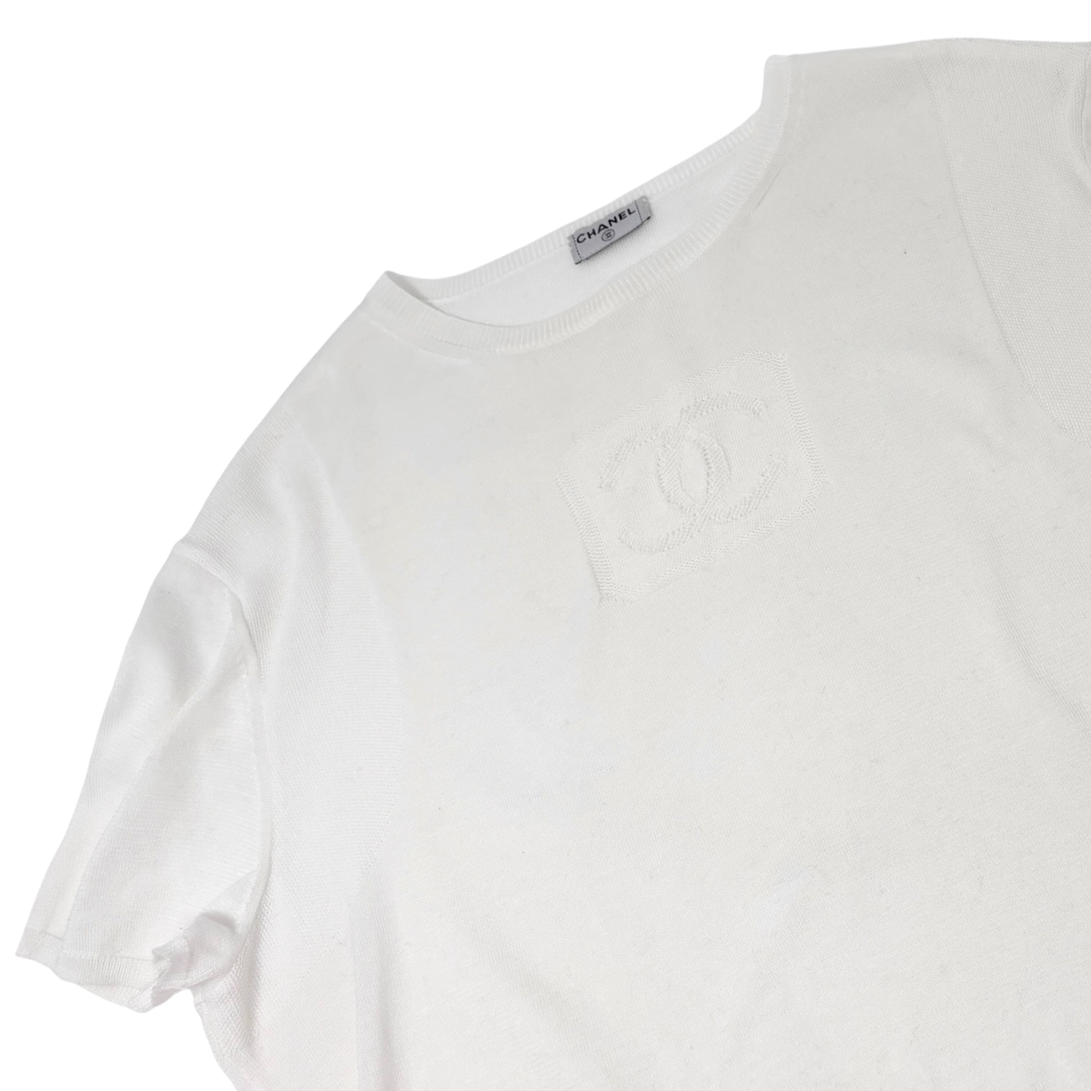 CHANEL Vintage 03P CC Mark Logo Mesh Knit Tshirt Top White Short