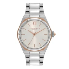 Olivia Burton Sport Luxe 33mm Hexa White Dial Gold Silver Bracelet OB24000070