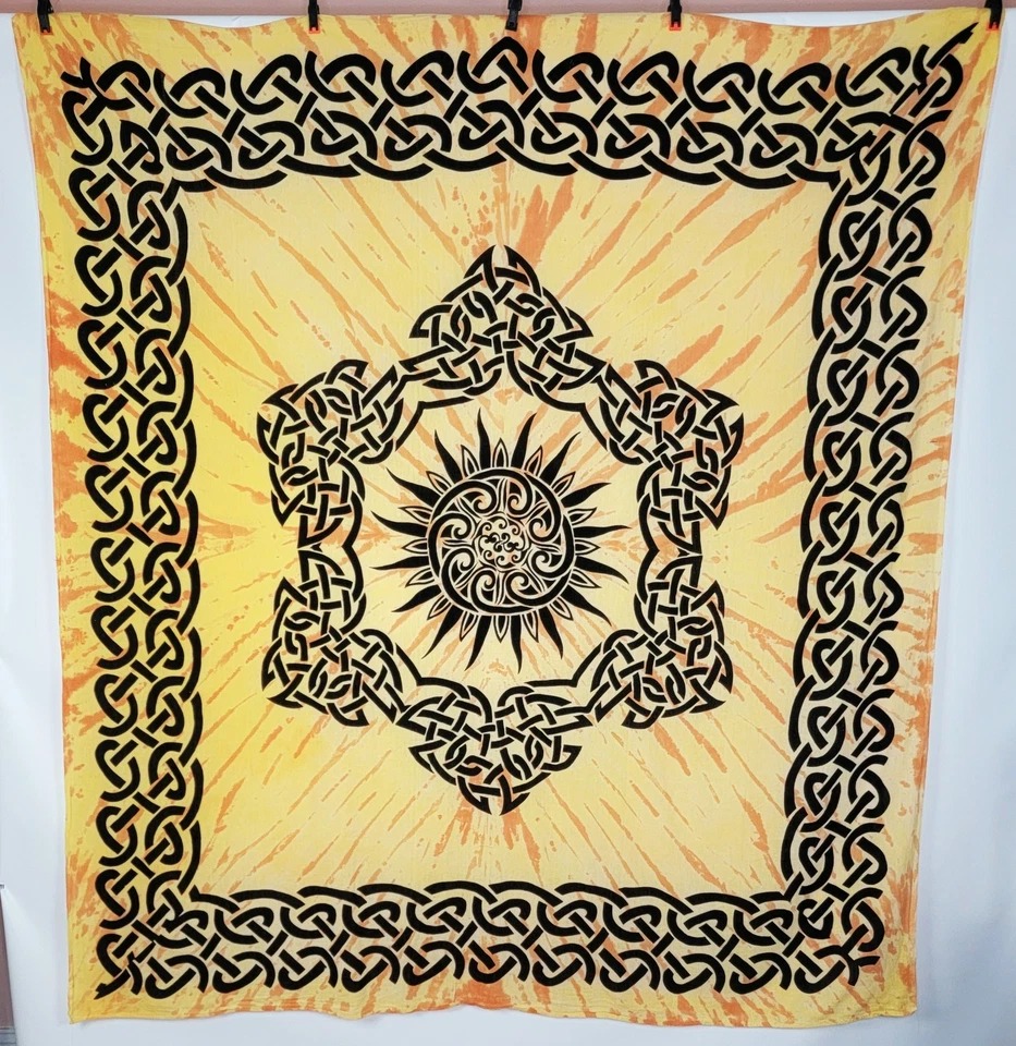 Celtic Knot & Sun Multicolor Tie-Dye Festival Tapestry 82 in X 77 in - Image 2 of 3