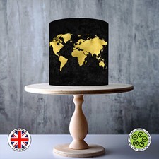 World Map in shades of Black & Gold wrap around edible cake topper ICING / WAFER