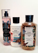 BBW Pink Magnolia Steam Distilled Fragrance Mist Lotion & Sealed Shower Gel SET