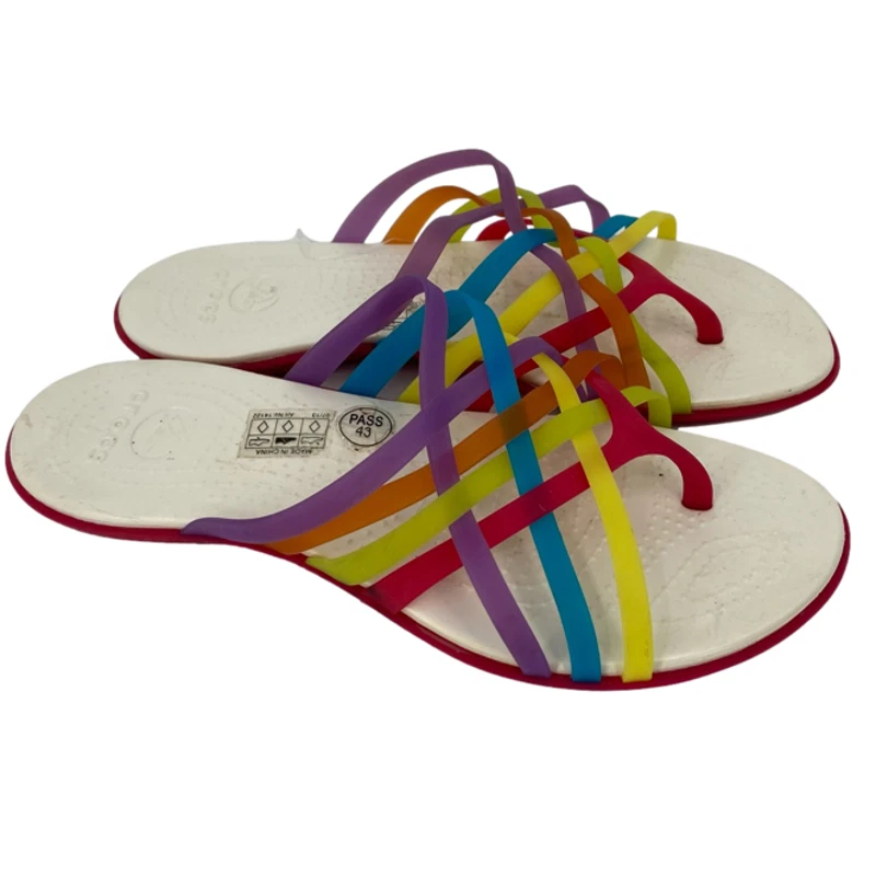 Crocs Women s Huarache Rainbow Multi Color Strappy Thong Sandal Size 10