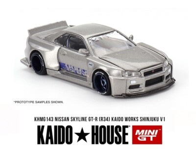 NISSAN GT-R R34 KAIDO WORKS SHIN JUKU V1 1/64 SILVER KHMG143 MINI